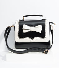 Load image into Gallery viewer, Black & White Bow Leatherette Purse