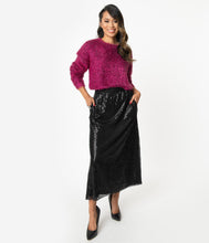 Load image into Gallery viewer, Black Sequin Ankle Length Skirt