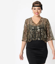 Load image into Gallery viewer, 1920s Black & Gold Three Quarter Sleeve Sequin Bolero
