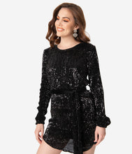 Load image into Gallery viewer, Black Sequin Mini Dress