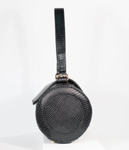Load image into Gallery viewer, Black Embossed Leatherette Barrel Bag