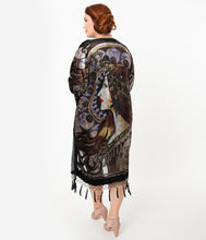 Load image into Gallery viewer, Black Beaded Art Deco Lady Devore Velvet Scarf Coat
