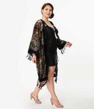 Load image into Gallery viewer, Black Beaded Art Deco Lady Devore Velvet Scarf Coat
