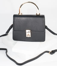 Load image into Gallery viewer, Black Leatherette & Gold Top Handle Purse