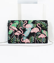 Load image into Gallery viewer, Black & Pink Flamingo Tropical Beaded Envelope Clutch