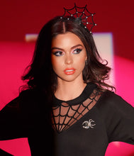 Load image into Gallery viewer, Black Rhinestone Spider & Web Headband