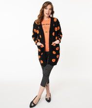 Load image into Gallery viewer, Black & Orange Pumpkins Open Long Cardigan