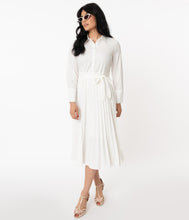 Load image into Gallery viewer, 1940s Style White Pleated Midi Dress