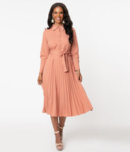 Load image into Gallery viewer, 1940s Style Dusty Rose Pleated Midi Dress