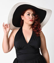 Load image into Gallery viewer, Black & White Color Block Woven Sun Hat with Tie