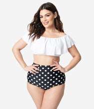Load image into Gallery viewer, Unique Vintage Plus Size White Ruffled Ramona Swim Top