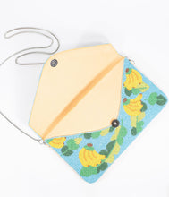 Load image into Gallery viewer, Blue & Yellow Banana Beaded Tropical Envelope Clutch