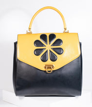 Load image into Gallery viewer, Black & Mustard Yellow Leatherette Waterlily Purse