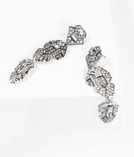 Load image into Gallery viewer, 1920s Style Silver Rhinestone Nouveau Drop Earrings