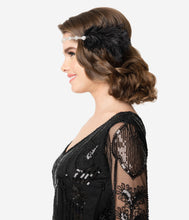 Load image into Gallery viewer, Black Feather & Silver Rhinestone Margo Flapper Headband