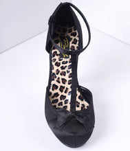 Load image into Gallery viewer, Black Satin T-Strap Cutie Pie Heels
