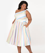 Load image into Gallery viewer, Bettie Page Plus Size Sherbet Striped Belinda Swing Dress
