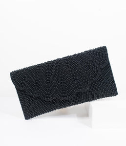 1920s Style Black Beaded Envelope Clutch