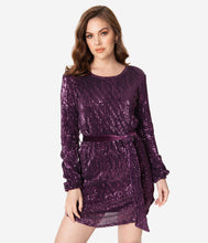 Load image into Gallery viewer, Eggplant Sequin Mini Dress
