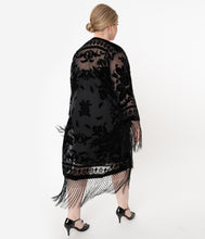 Load image into Gallery viewer, 1920s Black Devore Velvet Lattice Scarf Coat
