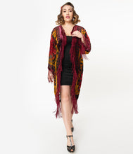 Load image into Gallery viewer, 1920s Burgundy Devore Velvet Lattice Scarf Coat
