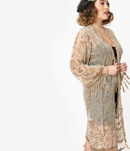 Load image into Gallery viewer, Champagne Medallion Devore Velvet Beaded Flapper Coat
