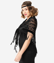 Load image into Gallery viewer, 1920s Style Black Beaded Devore Velvet Shawl
