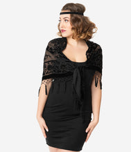 Load image into Gallery viewer, 1920s Style Black Beaded Devore Velvet Shawl
