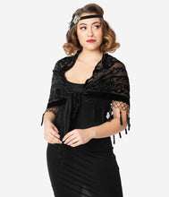 Load image into Gallery viewer, 1920s Style Black Beaded Devore Velvet Shawl
