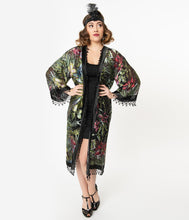 Load image into Gallery viewer, 1920s Style Tropical Floral Silk Beaded Kimono
