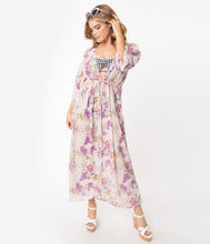 Load image into Gallery viewer, Light Beige &amp; Purple Floral Kimono Swim Cover Up
