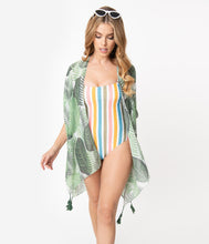 Load image into Gallery viewer, Green Palm Leaf Print Swim Coverup
