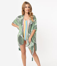 Load image into Gallery viewer, Green Palm Leaf Print Swim Coverup
