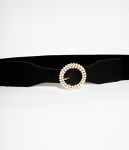 Load image into Gallery viewer, Black &amp; Ivory Pearl Elastic Belt
