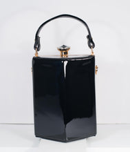 Load image into Gallery viewer, Black Patent Leatherette Hexagon Hard Case Purse
