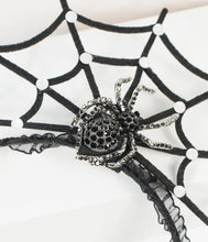 Load image into Gallery viewer, Black Rhinestone Spider &amp; Web Headband
