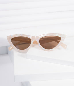 1950s Iridescent Cream Marble Foxy Cat Eye Sunglasses