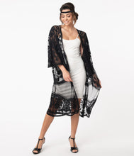 Load image into Gallery viewer, 1920s Style Black Crochet Lace Kimono
