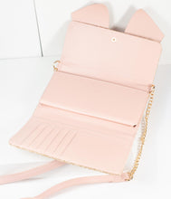 Load image into Gallery viewer, Blush Pink Leatherette &amp; Wicker Trifold Wallet Purse
