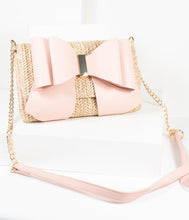 Load image into Gallery viewer, Blush Pink Leatherette &amp; Wicker Trifold Wallet Purse
