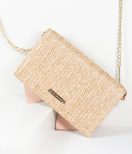Load image into Gallery viewer, Blush Pink Leatherette &amp; Wicker Trifold Wallet Purse
