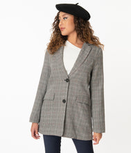 Load image into Gallery viewer, Charcoal Grey Glen Plaid Long Blazer
