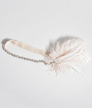 Load image into Gallery viewer, 1920s Style Beige Ostrich Feather &amp; Crystal Plumette Headband
