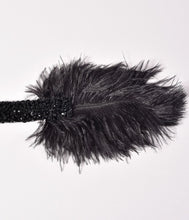 Load image into Gallery viewer, 1920s Style Black Beaded Feather Roxi Headband
