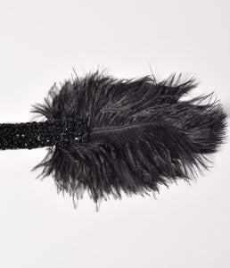 1920s Style Black Beaded Feather Roxi Headband