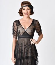 Load image into Gallery viewer, 1930s Style Black Onyx Embroidered Zoey Day Dress
