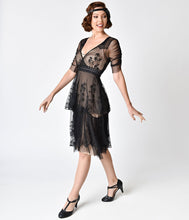 Load image into Gallery viewer, 1930s Style Black Onyx Embroidered Zoey Day Dress
