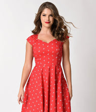 Load image into Gallery viewer, 1950s Style Red Anchor Print Cap Sleeve Swing Dress
