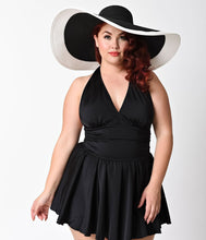 Load image into Gallery viewer, Black &amp; White Color Block Woven Sun Hat with Tie
