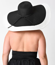 Load image into Gallery viewer, Black &amp; White Color Block Woven Sun Hat with Tie
